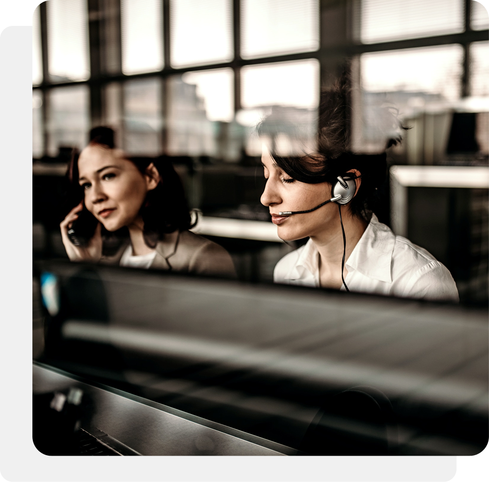 Call center agents with headsets